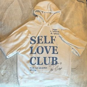 “Self Love Club” Lightly Worn White Hoodie, Women’s Extra Small